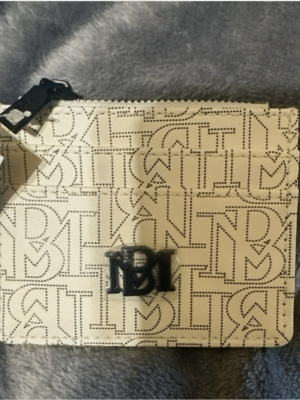 Badgley Mischka Vegan Leather Cream Monogram Card Holder Wallet